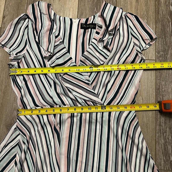 🛍️DN design multi color stripes dress with belt ties and ruffle top size 14 - Picture 8 of 11
